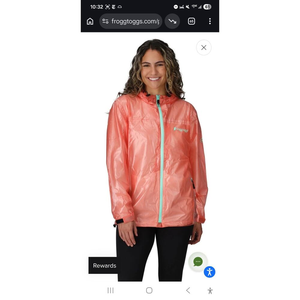 Frogg Toggs XXL Xtreme Lite Hooded Jacket Coral Orange Pink Color Teal Accent - Picture 10 of 15